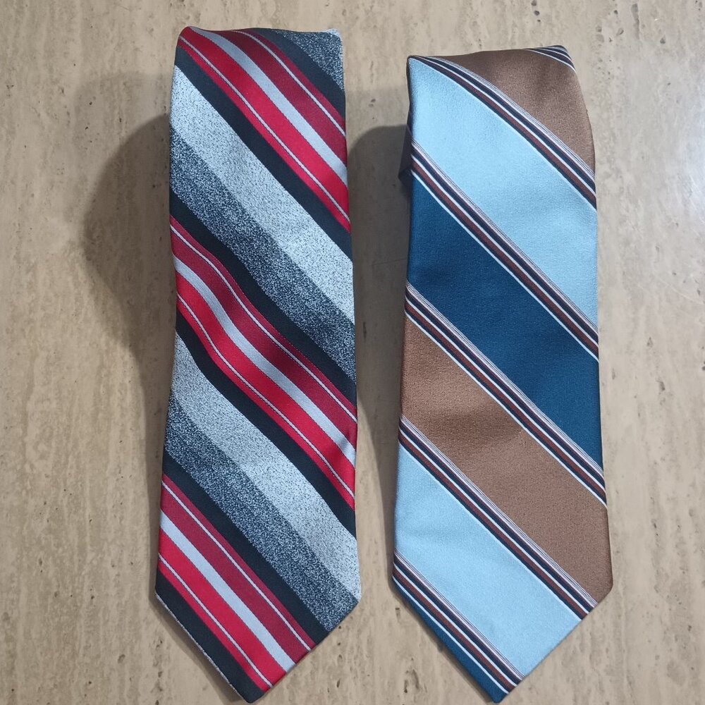 2 VTG 70s Mr. Blackwell Wide Disco Ties Striped Polyester